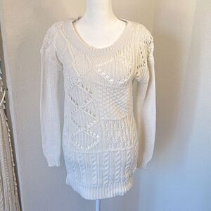 BP Cable Knit Long Sleeve Sweater with Crochet Style Open Front Cut Outs ~ XS